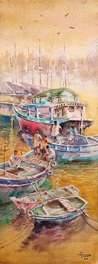 Farrukh Naseem, 11 x 30 Inch, Acrylic on Canvas, Seascape Painting,AC-FN-125
